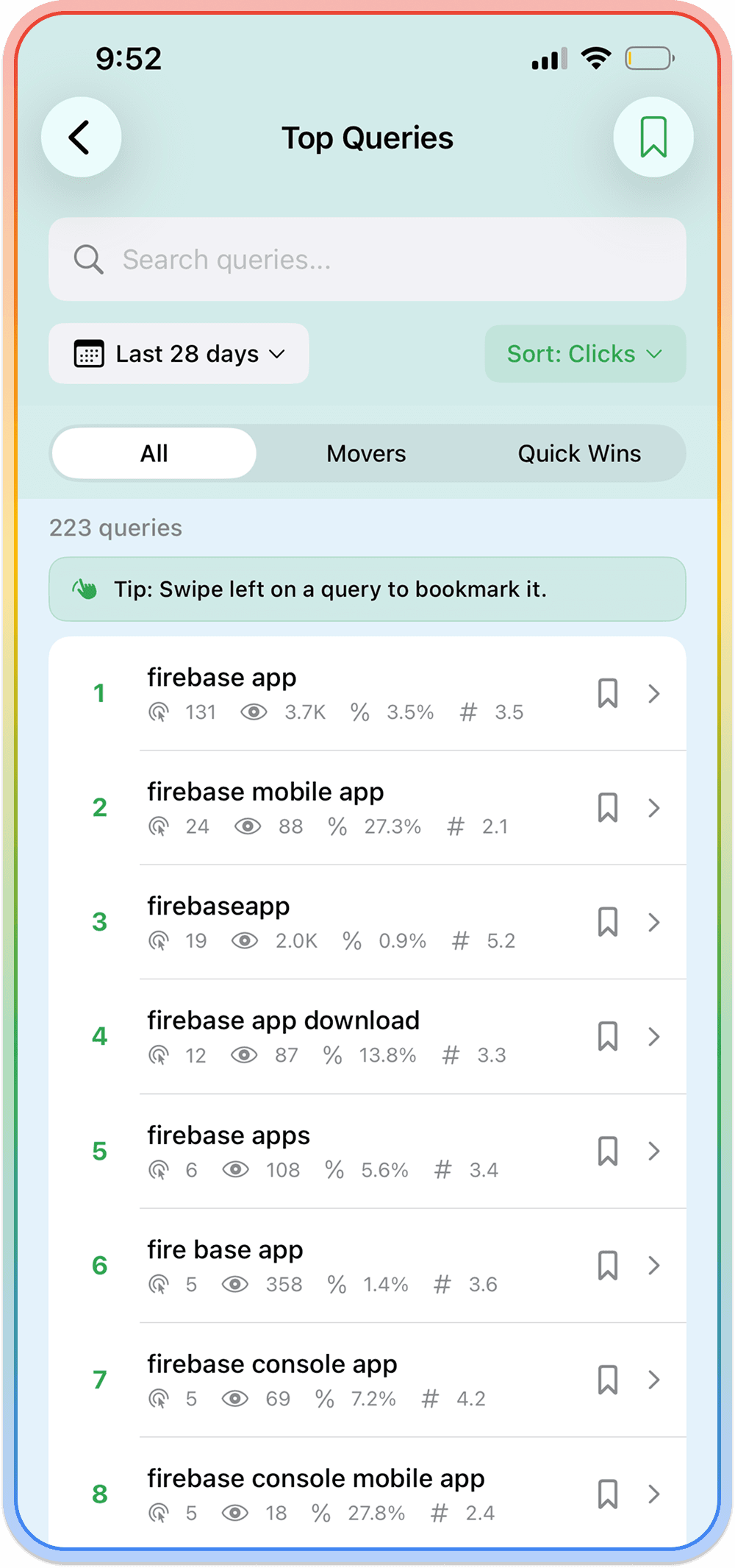 Top query breakdowns screen
